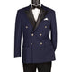 Men's Double Breasted Satin Peak Lapel Modern Fit Blazer with Bow Tie - Navy