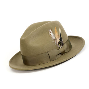 Olive Lightfelt 2 1/2" Wide Brim Wool Felt Pinch Crown Fedora Hat by Montique