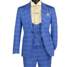 Close-up detail of blue Glen Plaid suit fabric pattern