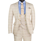 Close-up detail of beige Glen Plaid suit fabric pattern