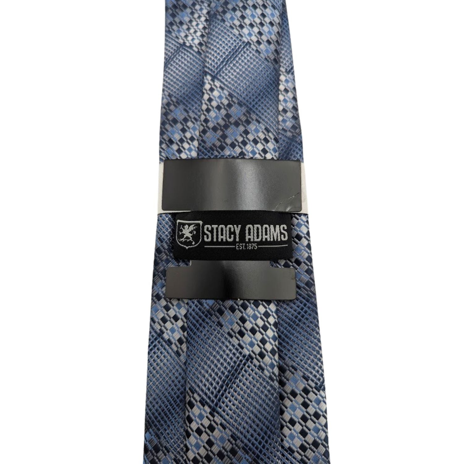 Stacy Adams slate blue geometric necktie with woven check pattern