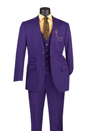 Suitania Collection: Purple 3 Piece Pinstripe Single Breasted Regular Fit Suit