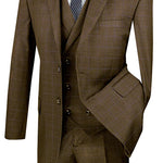 ElegantEcho Collection: Taupe 3 Piece Glen Plaid Single Breasted Regular Fit Suit