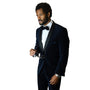 Viscount Collection: 2PC Navy Velvet Suit - Tailored Fit with Flat Front Pants and Bow Tie