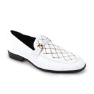 men’s white and gold velvet moc toe bit slip-on loafers with crystal lattice design