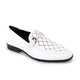 Swancrest Collection: White & Gold Velvet Moc Toe Bit Slip-On Loafers