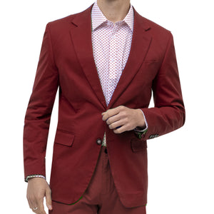 Lacaille Collection: Solid Color Chino Blazer in Burgundy