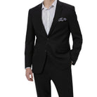 black linen suit notch lapel jacket classic fit front detail
