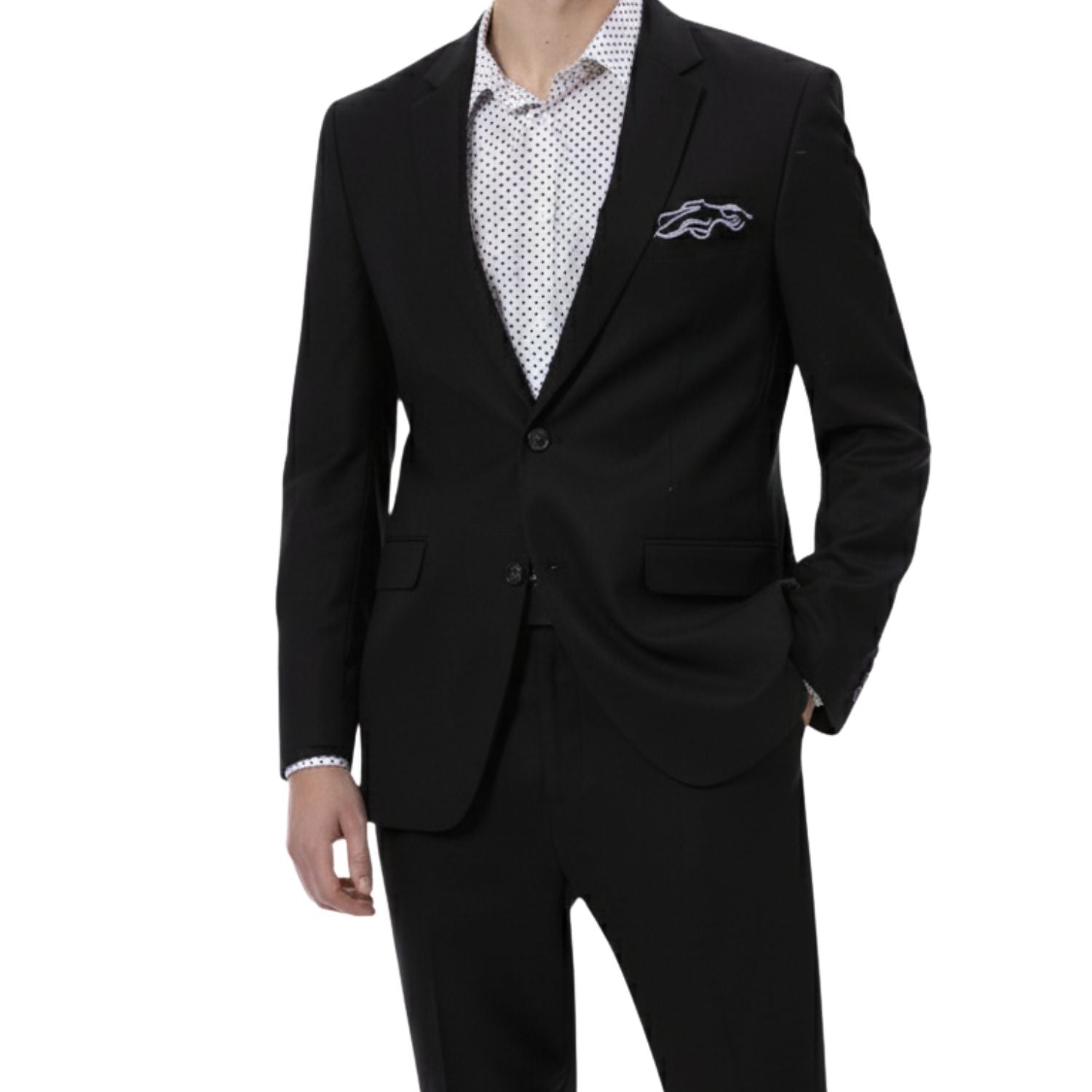 black linen suit notch lapel jacket classic fit front detail