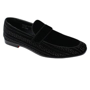 Tarsus Collection: Black Crystal Studded Velour Moc Toe Smoking Shoes