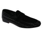 Tarsus Collection: Black & Silver Crystal Studded Velour Moc Toe Smoking Shoes