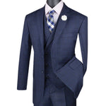 ElegantEcho Collection: Navy 3 Piece Glen Plaid Single Breasted Regular Fit Suit