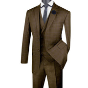 ElegantEcho Collection: Taupe 3 Piece Glen Plaid Single Breasted Regular Fit Suit