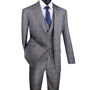 Countess Couture Collection: Grey 3 Piece Glen Plaid Single Breasted Modern Fit Suit