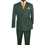 Symphony Collection: Hunter Green 2-Piece Gangster Stripe Double-Breasted Suit with Flexible Waistband - Regular Fit