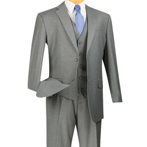 Urbano Collection: Medium Grey 3 Piece Solid Color Single Breasted Regular Fit Suit