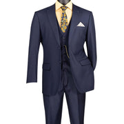 Urbano Collection: Navy 3 Piece Solid Color Single Breasted Regular Fit Suit