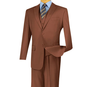 Urbano Collection: Cognac 3 Piece Solid Color Single Breasted Regular Fit Suit