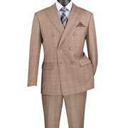 Celestial Collection: Tan 2 Piece Glen Plaid Double Breasted Regular Fit Suit