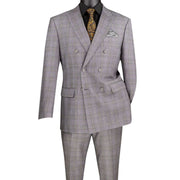 Celestial Collection: Grey 2 Piece Glen Plaid Double Breasted Regular Fit Suit