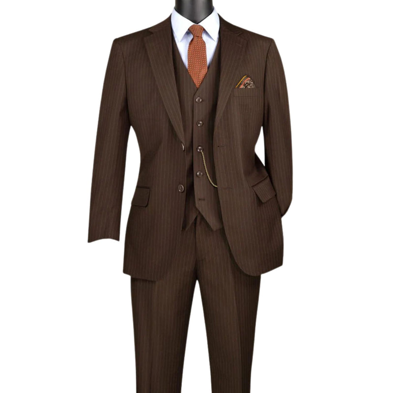 Zeus Zenith Collection Brown 3-Piece Tone-on-Tone Pinstripe Suit at Suits and More