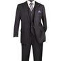 Zeus Zenith Collection: Black 3 Piece Tone-on-Tone Pinstriped Single Breasted Regular Fit Suit