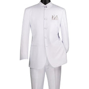 Gentry Glam Collection: White 2 Piece Banded Collar Single Breasted Regular Fit Suit