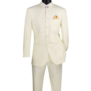 Gentry Glam Collection: Ivory 2 Piece Banded Collar Single Breasted Regular Fit Suits