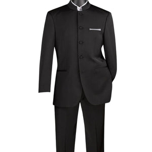 2-Piece Banded Collar Single Breasted Regular Fit Suit - Black