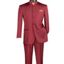 Gentry Glam Collection: Burgundy 2 Piece Banded Collar Single Breasted Regular Fit Suits