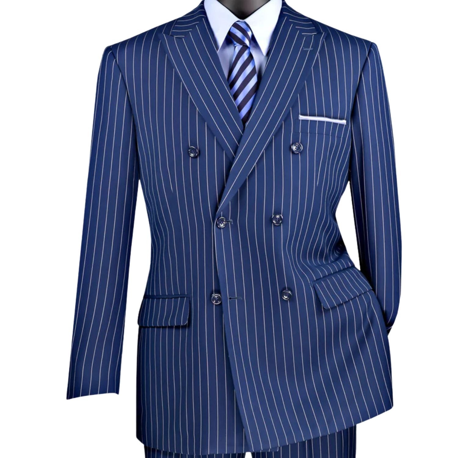 スーツ grosgrain DOUBLE-BREASTED STRIPED JACKET Blue Gangster Stripe Double Breasted Suit – Suits & More