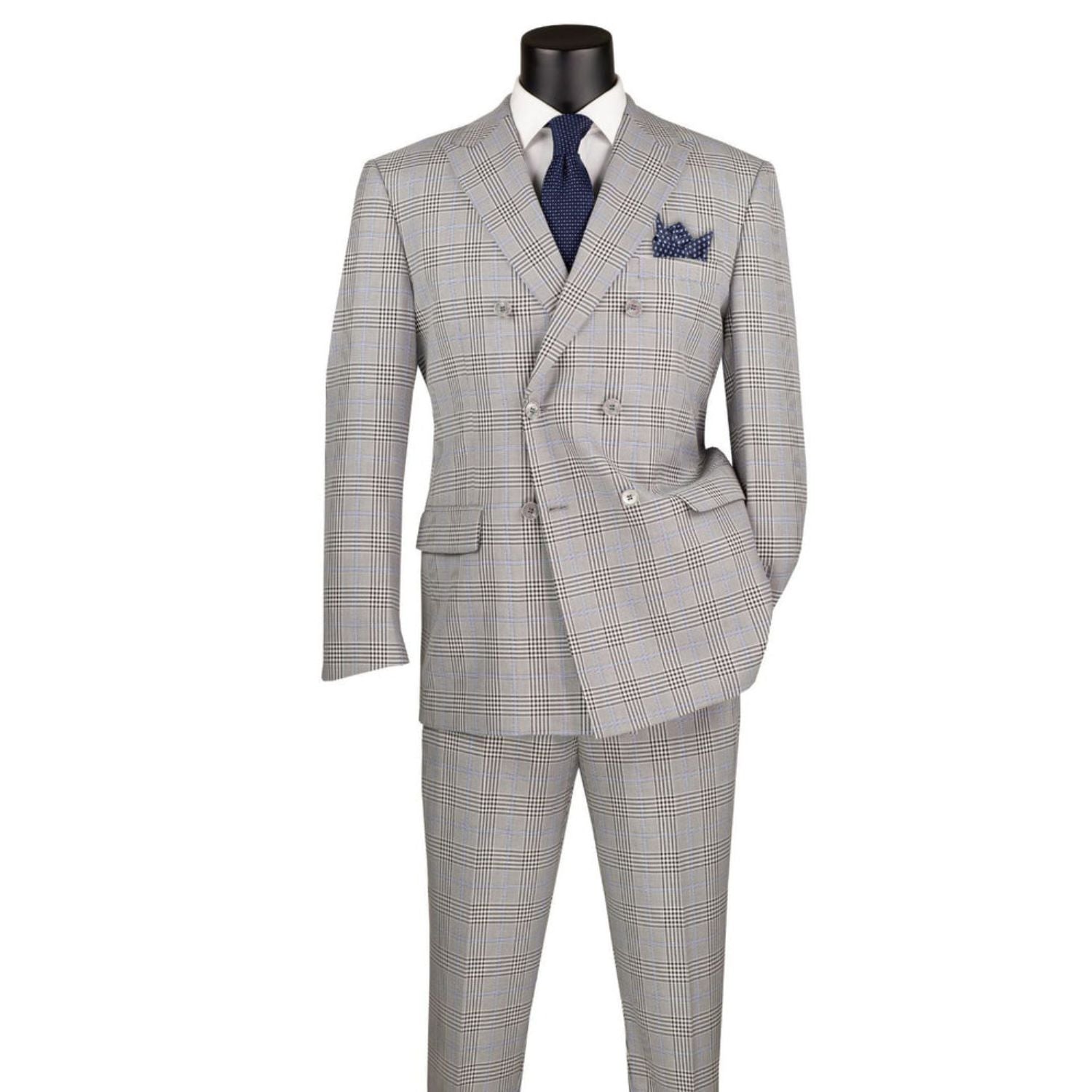 Double Breasted Glen Plaid Regular Fit Suit - Charcoal – Suits & More