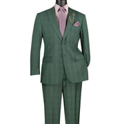 Men’s Regular Fit 2 Piece Glen Plaid Suit with Peak Lapel - Forest Green