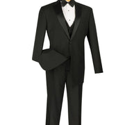 Tempel Collection: Black 4-Piece Regular Fit Tuxedo with Vest and Bow Tie with Adjustable Waistband