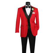 Tempel Collection: Red 4-Piece Regular Fit Tuxedo with Vest and Bow Tie with Adjustable Waistband