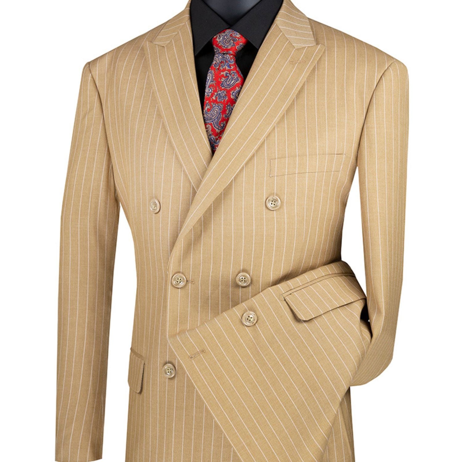 Camel Gangster Stripe Double Breasted Suit – Suits & More