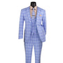 Bellanor Collection: Light Blue 3-Piece Windowpane Modern Fit Suit with Peak Lapel