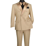 Albireo Collection: Beige 2-Piece Double-Breasted Tuxedo - Modern Fit - Satin Peak Lapel