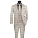 Bellanor Collection: Light Beige 3-Piece Windowpane Modern Fit Suit with Peak Lapel