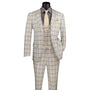 Bellanor Collection: Light Beige 3-Piece Windowpane Modern Fit Suit with Peak Lapel
