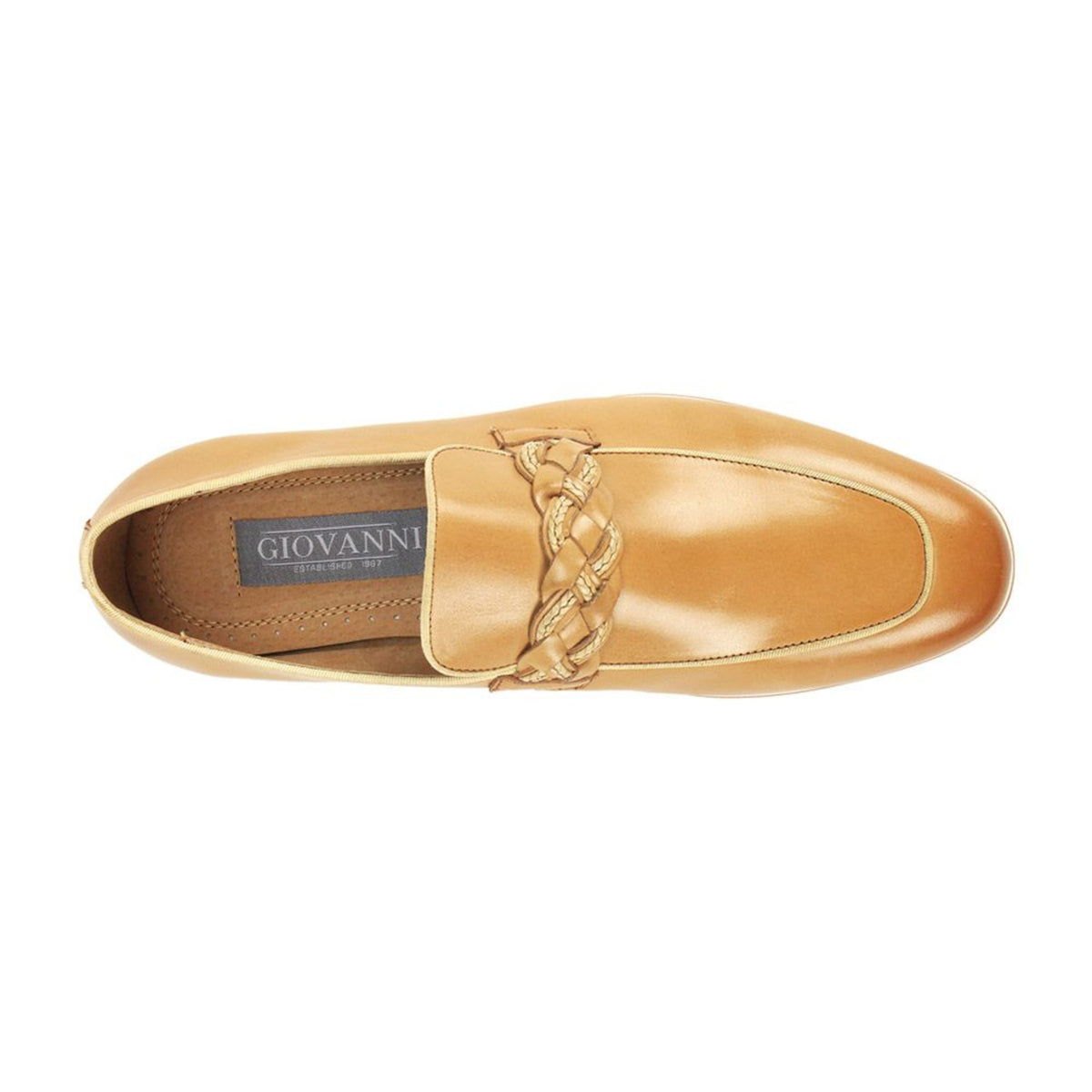 latte moc toe leather slip-on shoe with woven strap top view