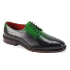 Men’s emerald green and black hand-burnished leather derby shoe with brogue detailing