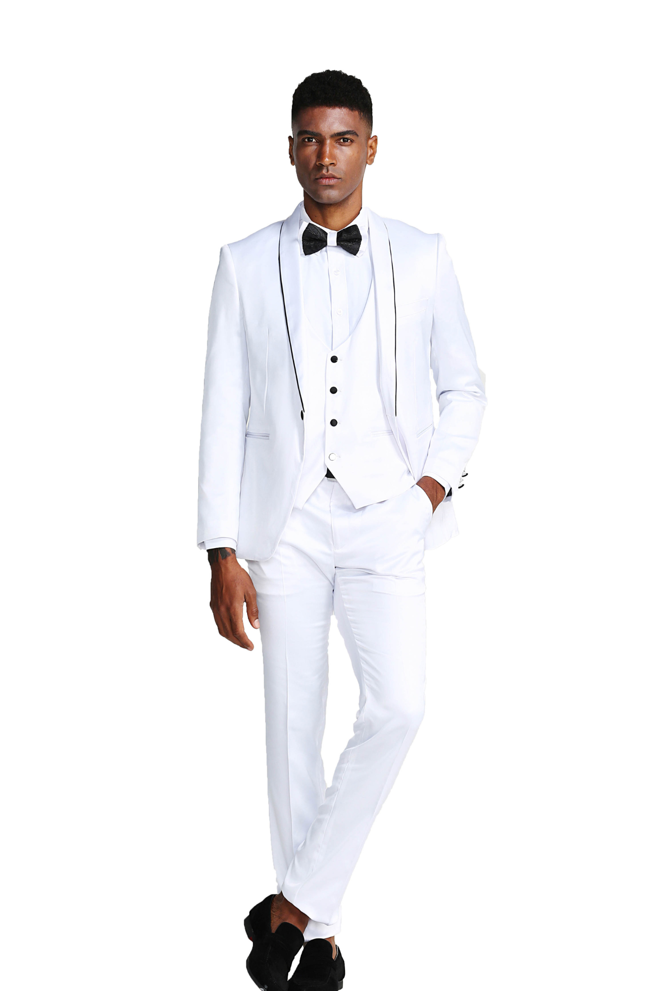 Apex Collection: Men's 3-Piece Suit With Shawl Collar In White/Black - –  Suits & More