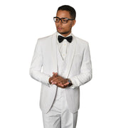 Eliot Collection: 3PC White Tuxedo with Flat Front Pants and Matching Bow Tie
