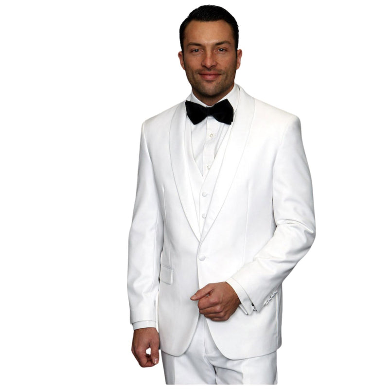 Varuna Collection White Tailored Fit Shawl Lapel 3-Piece Tuxedo at Suits and More