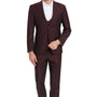Poseidon Collection: 3-Piece Slim Fit Windowpane Suit For Men In Wine