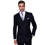 Orpheus Collection: Navy Pinstripe Double Breasted Suit, Super 180's Italian Wool, 2-Piece