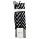 black gray dress socks with fine stripe chevron design on hanger