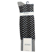 black gray dress socks with fine stripe chevron design on hanger