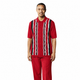 Men’s 2 Piece Short Sleeve Set with Vertical Geometric Stripes - Red